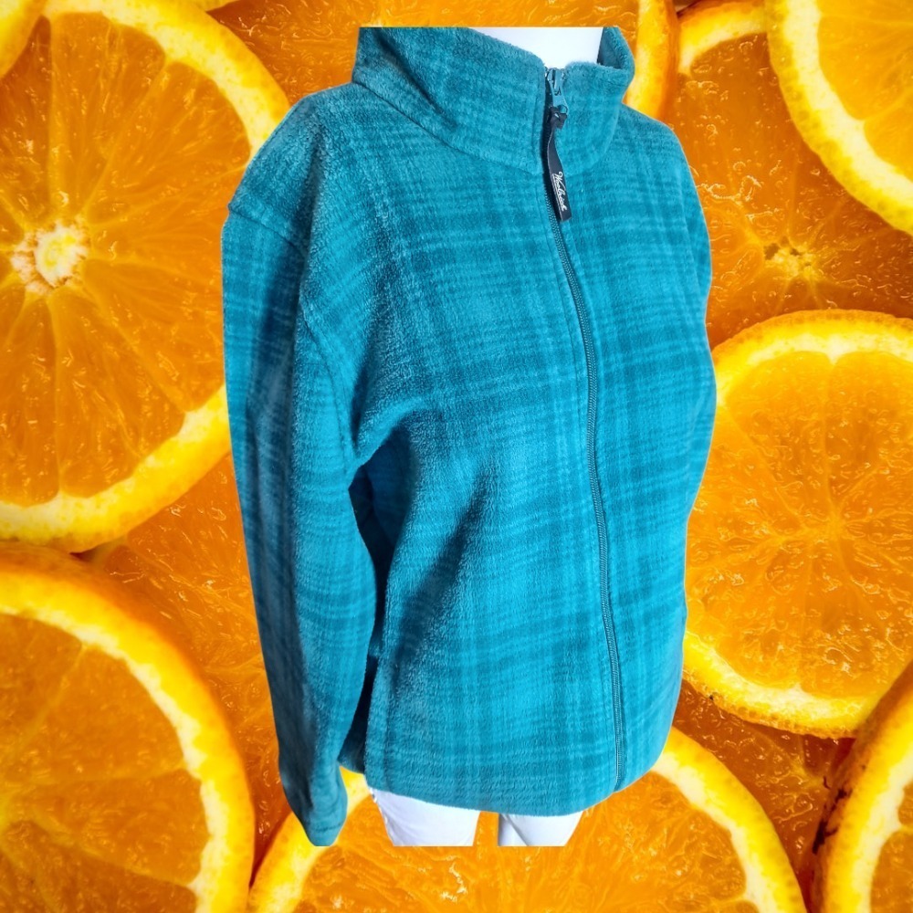 Woolrich Fleece Jacket Full Zip‎ Plaid Teal Blue Outdoorsy Womens L